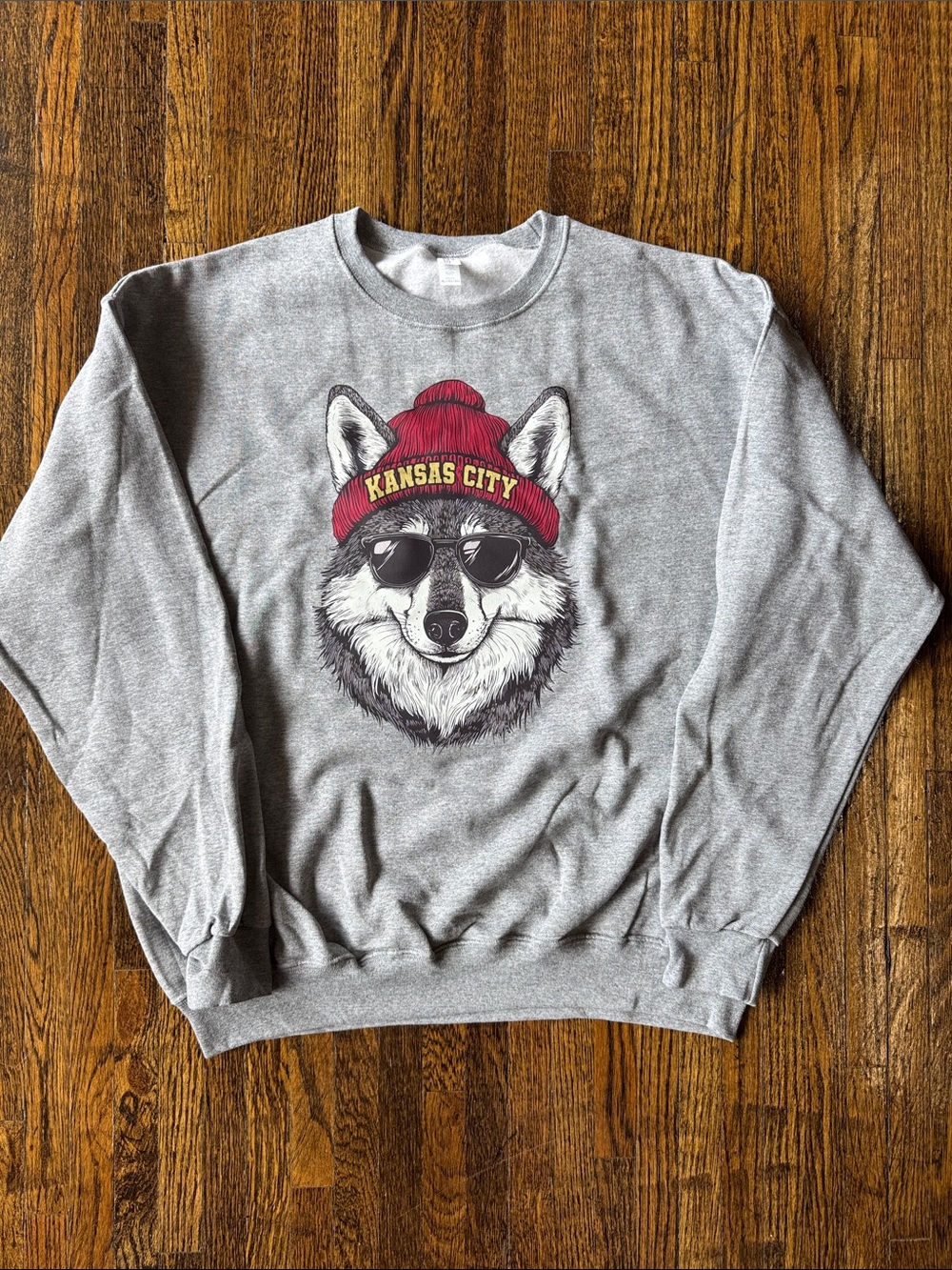 Jerzees Gray Sweatshirt with KC Wolf Red Beanie